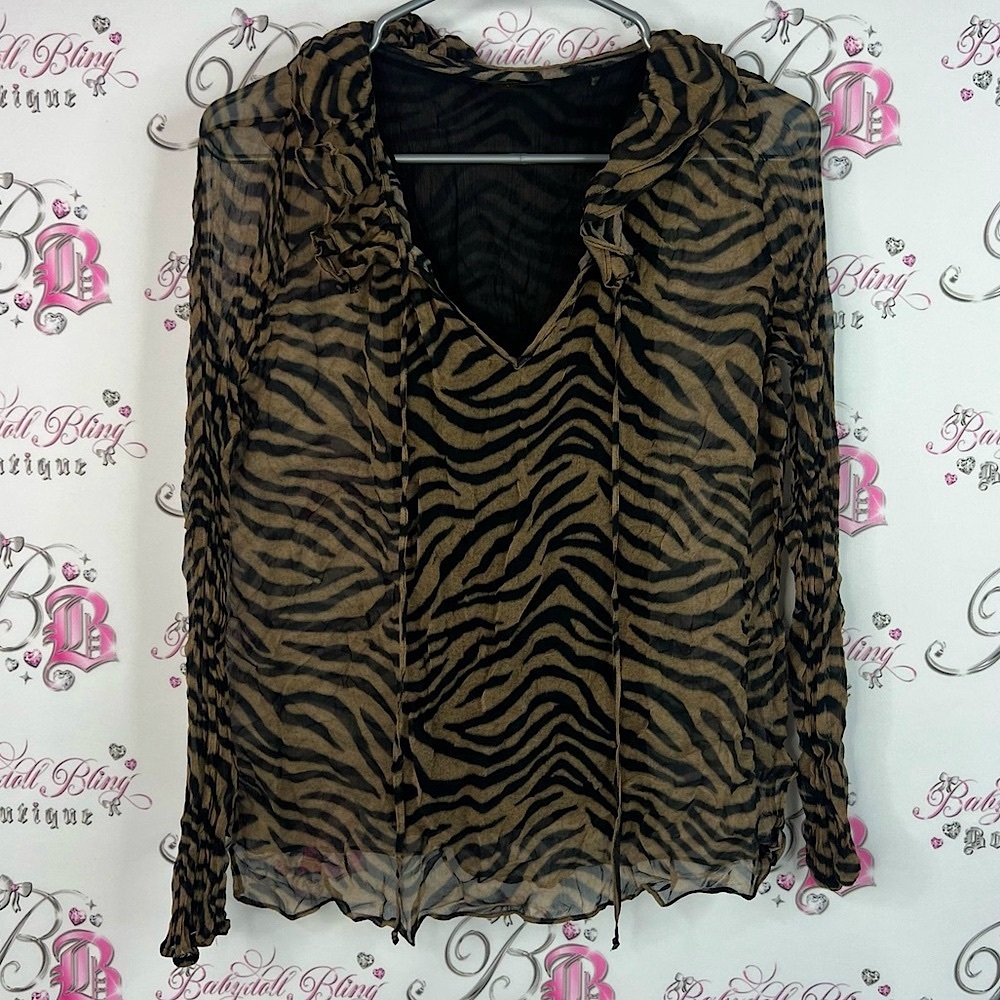 Kobi Halperin silk top animal print Zebra Print Blouse long sleeve tie up